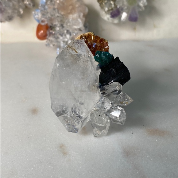 Promotion Clear Quartz Cluster Ring with Black Tourmaline Accent - White/Clear - Picture 5 of 7